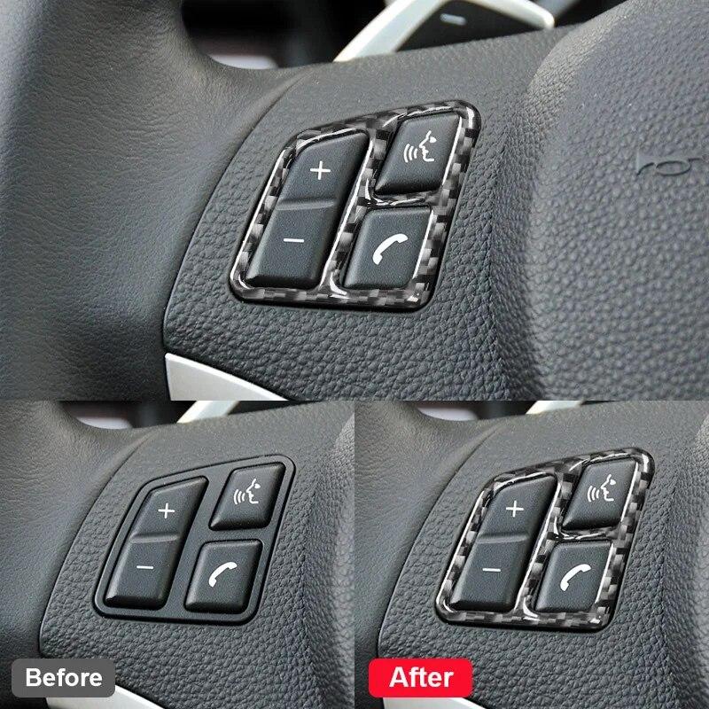 2 шт. стайлинга автомобилей из настоящего углеродного волокна, авто руль, кнопка, накладка, наклейки для BMW 3 серии E90 2005-2012