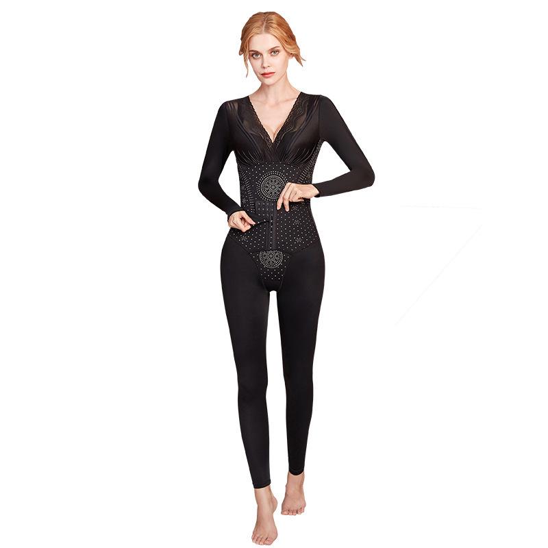 Послеродовой корректирующий комбинезон с длинными рукавами: Брюки с кофеином для укрепления живота, подтяжки талии и подтяжки бедер