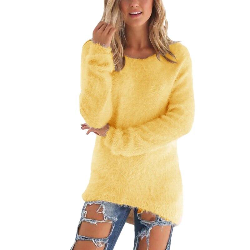 Женские пушистые свободные однотонные свитера с длинными рукавами, повседневные пушистые толстовки, мягкие удобные теплые флисовые толстовки