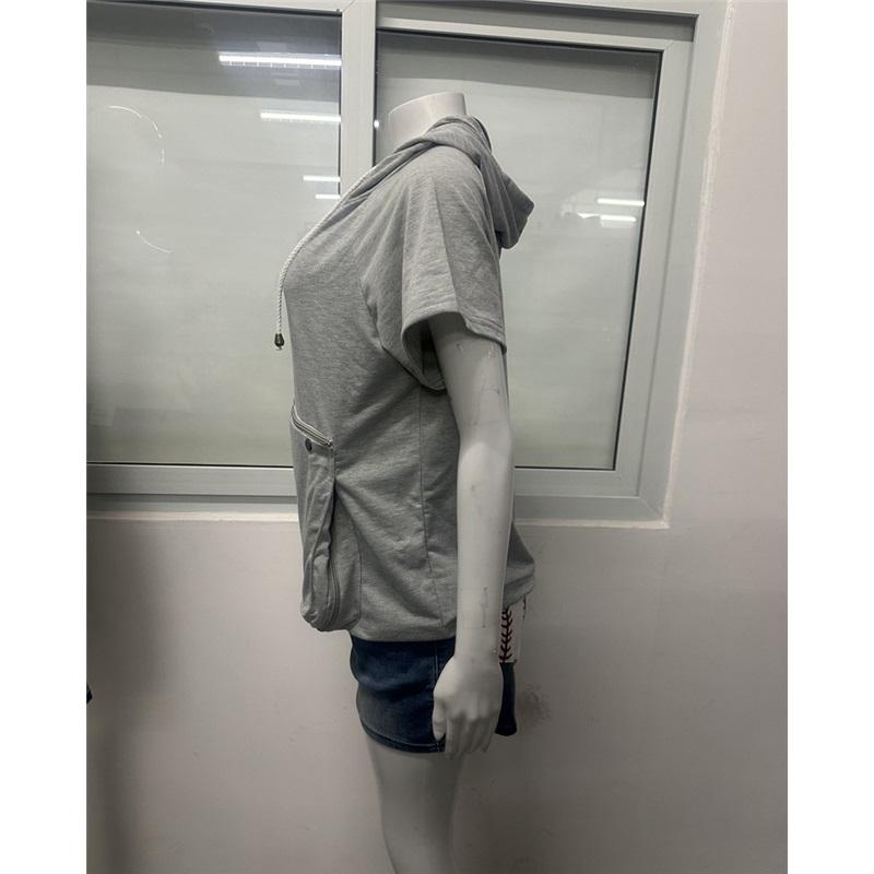 Women's Short-sleeved Large Pocket Casual Hooded T-shirt