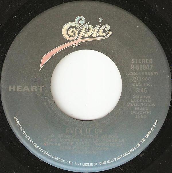 7-дюймовая пластинка HEART Even It Up 950847 EPIC 1980 Канада Рок Б/у
