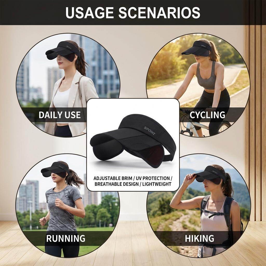 Women Sun Protect Visor Hat Outdoor Sports Adjustable Brim Summer Cycling Hiking