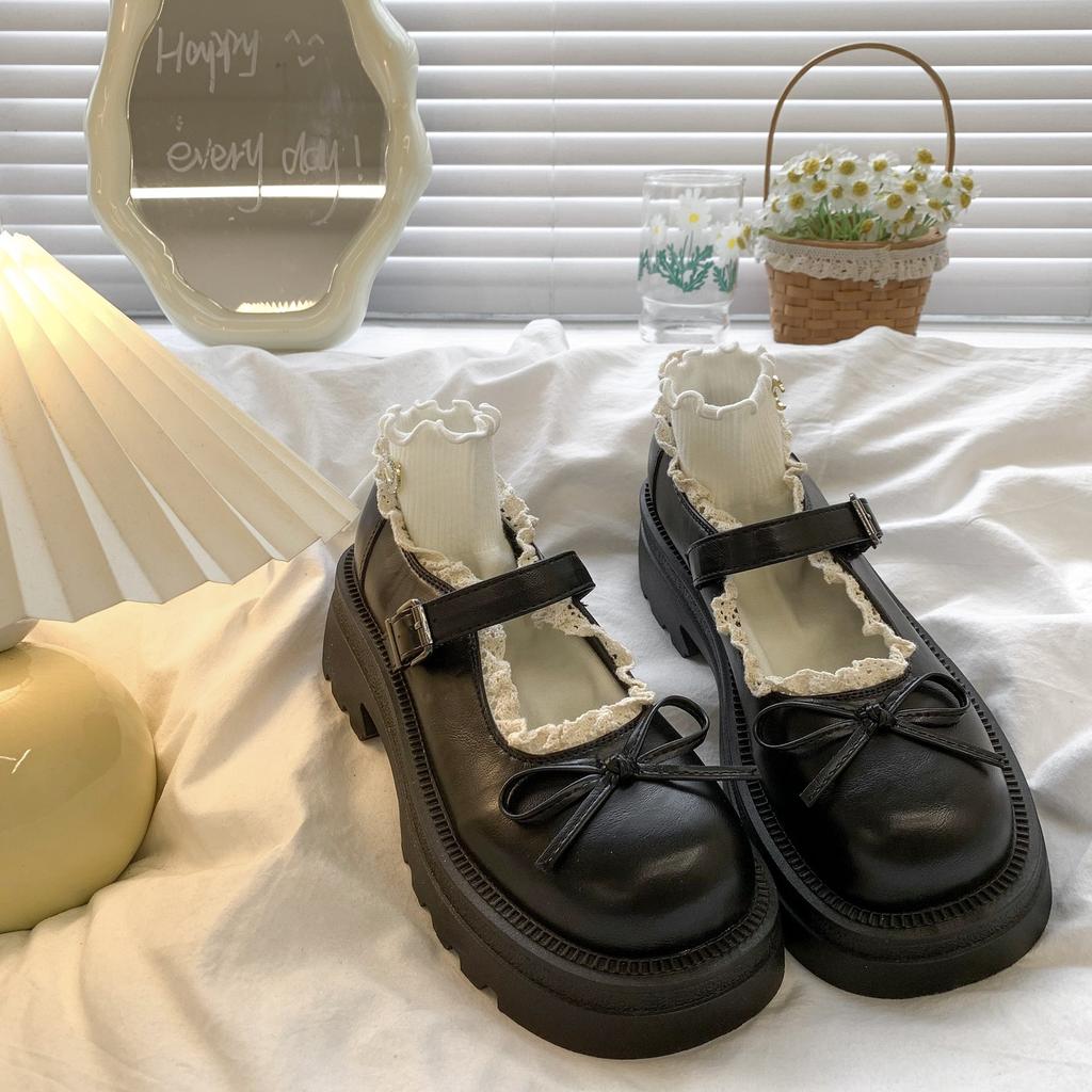 Vintage Lace Japanese Mary Jane Small Leather Shoes Women's 2025 Summer New Platform with Skirt Jk Lolita Single Shoes