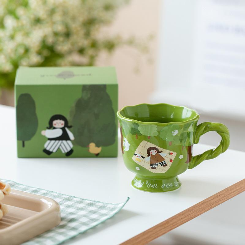 Cute Girl Water Cup Household Special Beautiful Cup Office Ceramic Cup Exquisite Breakfast Cup
