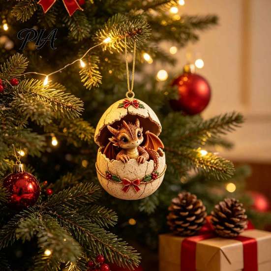 Decorative Acrylic Ornament Baby Dragon And Egg Christmas Ornament, 2D Flat Tree Hanging Decoration Decoration, Fantasy Pendant for Xmas Tree,