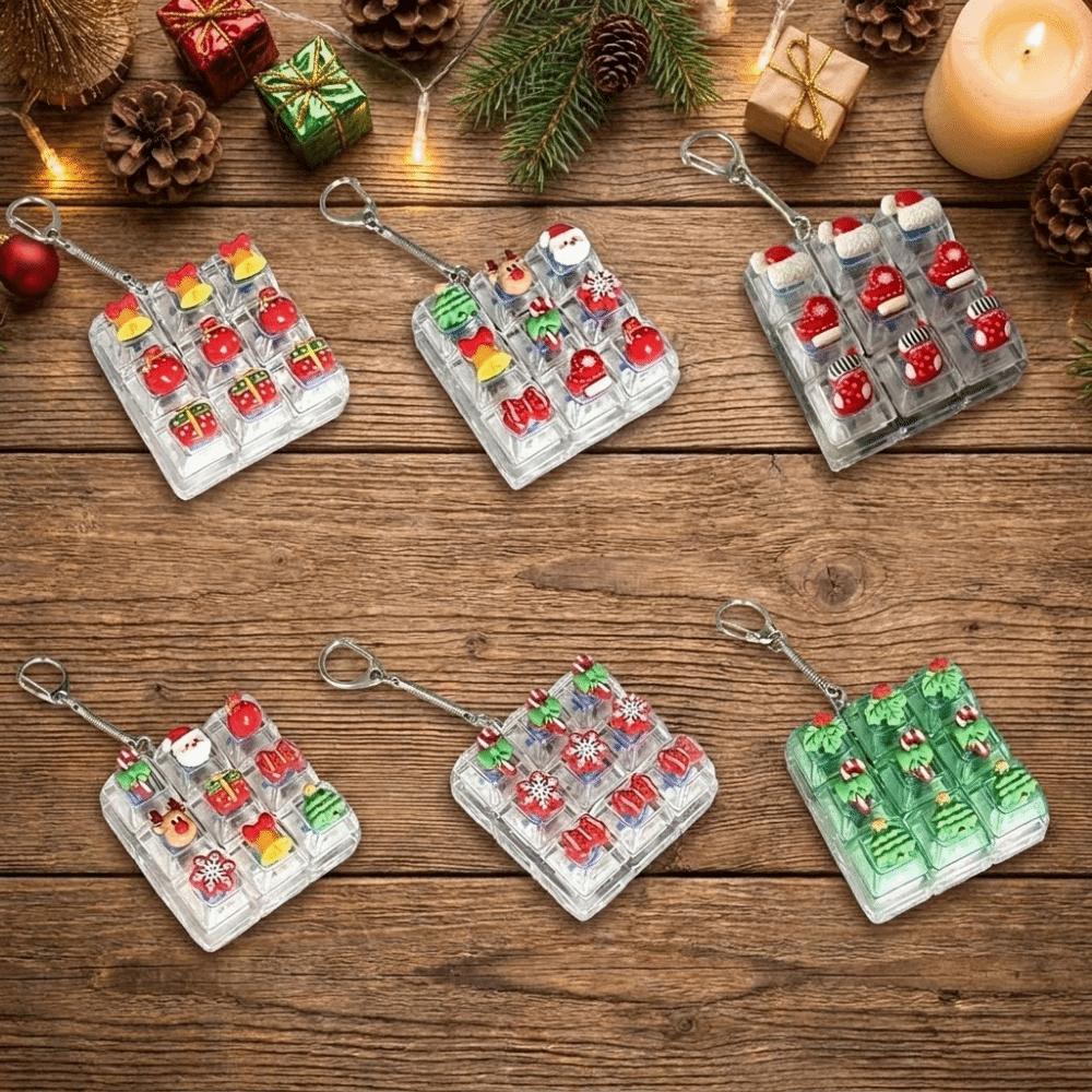 9-Key Square Fidget Keychain Christmas Tree Button Decompression Toy Kids Bag Pendant
