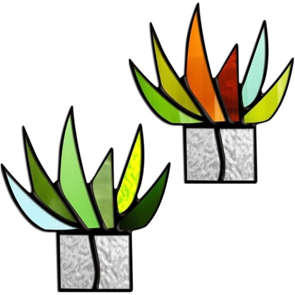 Cactus Decor Stained Glass Sun Catcher Succulent Plant Agave Cacti Suncatcher Desk Countertops Windowsill Shelf Christmas Decor Plant Lovers