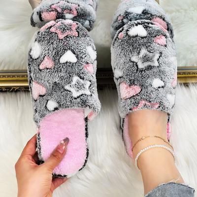 Женские домашние тапочки из хлопка, модные, не позиционирующие, с принтом «любовь-звезда», домашние теплые тапочки для женщин, нескользящие