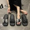 Wear Thick-bottomed Rhinestones Outside, Summer Fashion 2025 New Bow Slippers, Roman Baizenggao Casual Slippers Women