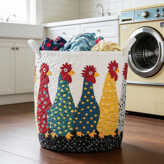 Quilted Laundry Basket, Thick Durable Fabric Storage Hamper, with Reinforced Handles, Clothes Toys Organizer for Home Decor