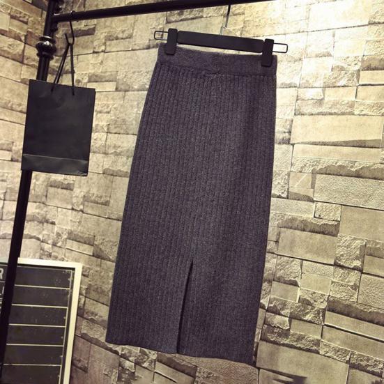 Женская трикотажная юбка с высокой талией и разрезом сзади, однотонная юбка миди