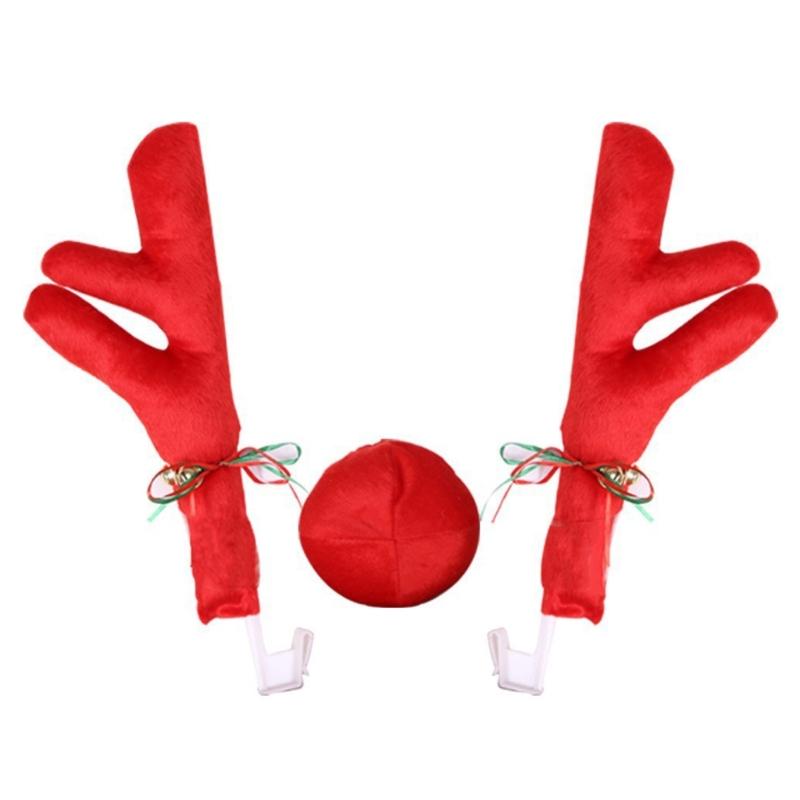 Car Christmas Decorations, Reindeer Antlers for Car 3Pcs Auto Antlers and Nose for Vehicle Christmas Decorations