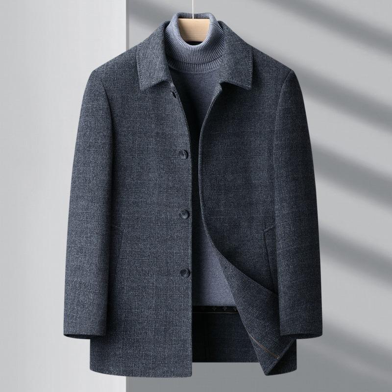New High-end Double-sided Cashmere Coat for Men with Removable Down Lining, Mid-length Woolen Wool Thick Lapel Coat