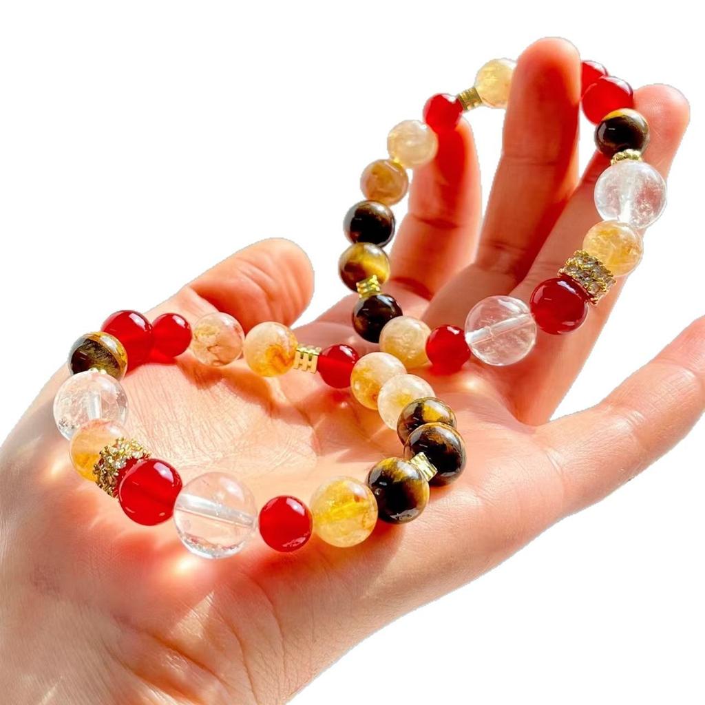 Natural Tiger'S Eye Honey Milk Cover Citrine White Crystal Chalcedony Bracelet Bracelet