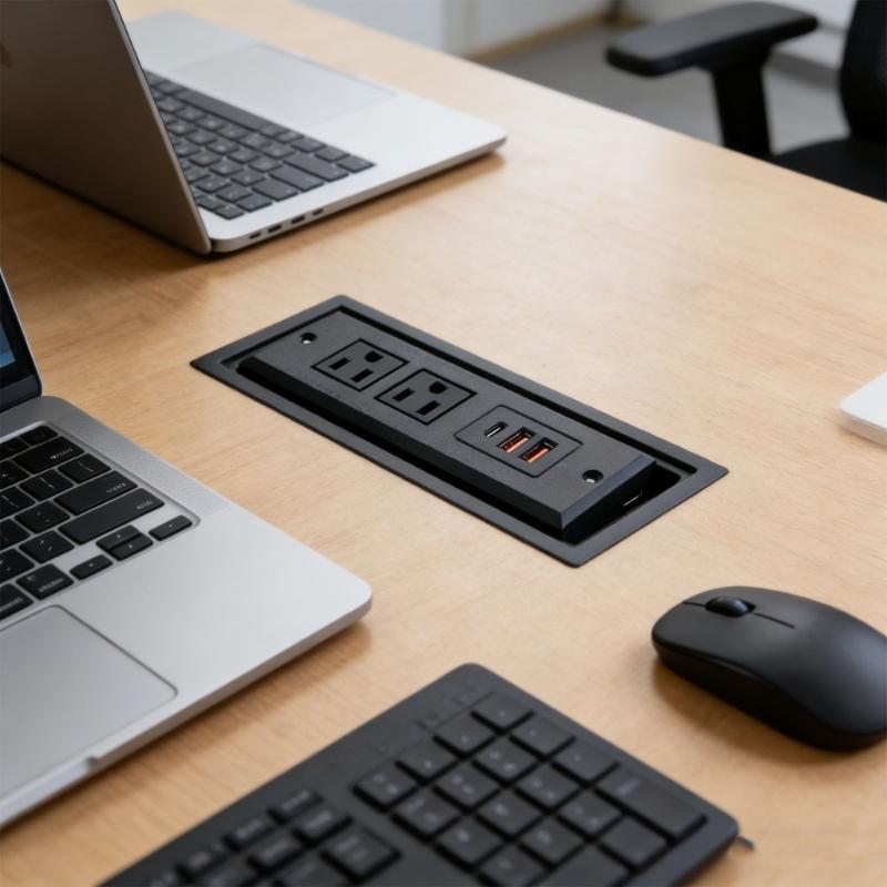Desktop Embedded Outlet Featuring Easy Access 2 110V Socket Double USB 1Type C Port 110V Charging Solution