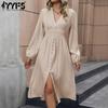 Women's Fashion Spring Autumn Solid Color Print Long Sleeve V-Neck Casual Dresses