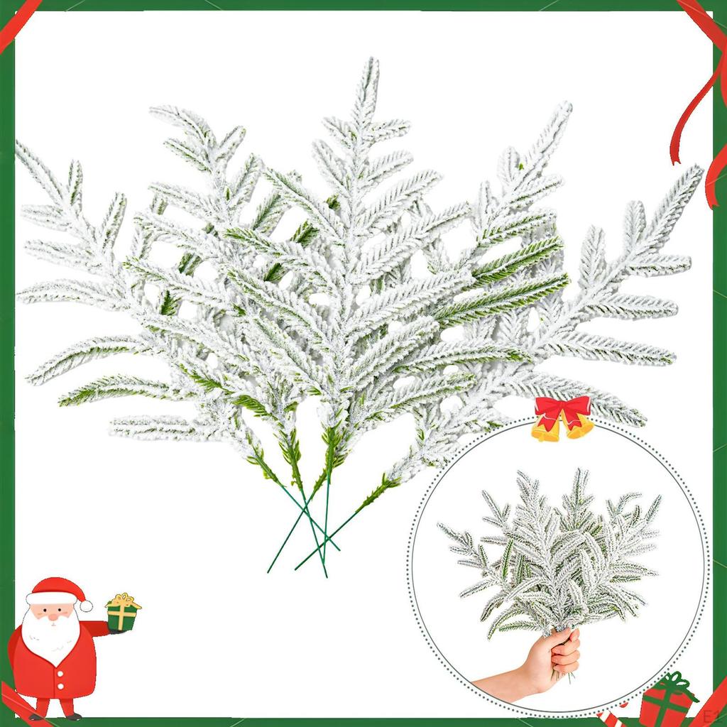 20Pcs Christmas Norfolk Branches Tree Needle Real Touch White S Sprigs for Entryway Home
