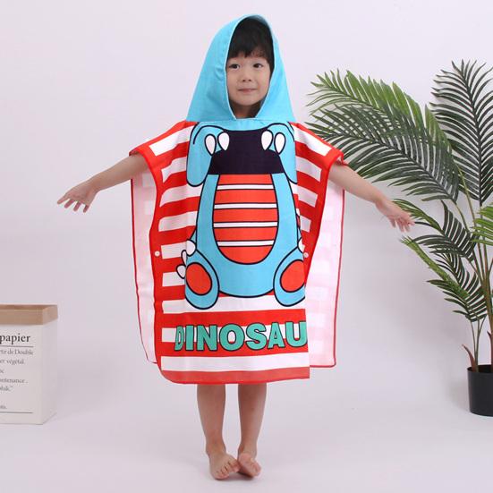 Children Bath Towel Cartoon Printing Kids Beadch Hooded Bath Wrap Poncho Quick-drying