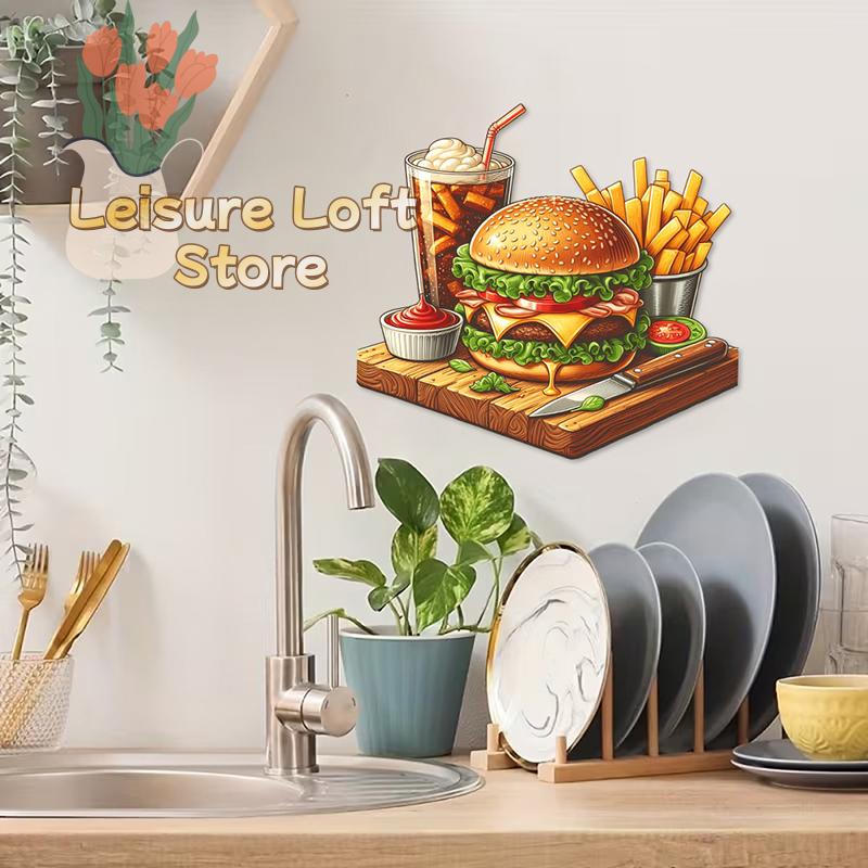 Burger & Coke Themed Removable Wall Stickers – PVC Decals for Bathroom, Kitchen, Living Room, Safe on Tiles & Fridge