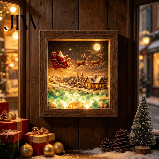 Winter Birthday Present Christmas Snowy Night Light Picture Frame, Vintage Wooden Frame 3D Mini Retro Wood Photo Landscape Lamp, Desktop Atmosphere