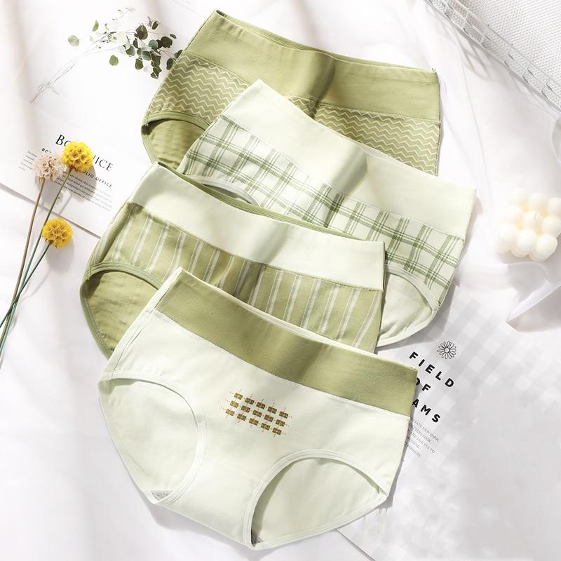 Высокая талия, 4 шт., дышащие женские трусики, хлопковое нижнее белье, трусы, большие размеры M-5XL