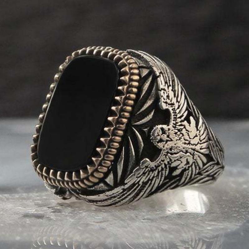 Новое мужское кольцо с инкрустацией черным драгоценным камнем Türkiye, ретро властное индивидуальное кольцо для посещения банкета, высококачественные ювелирные изделия с кристаллами