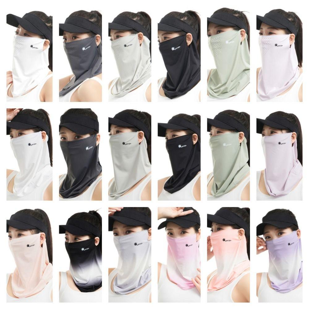 Letter Sunscreen Face Veil Breathable Neckline Face Cover Thin Summer Ice Silk Face Mask Hiking