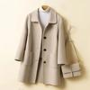 Women Jacket with Dual Pockets Lapel Solid Color Single-breasted Woolen Coat Loose Thermal Long