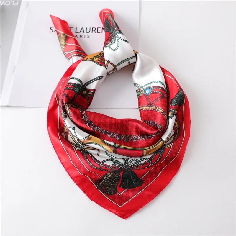 Luxury Floral Print Silk Square Scarf Women Soft Satin Kerchief Hairband Neckerchief Head Hijab Lady Headband Foulard Bag Ribbon