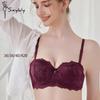 Women's Sexy French Lace Half-cup Bra Thin Top and Thick Bottom Removable Shoulder Strap Underwire Push-up Bra 36-42 Cup BC