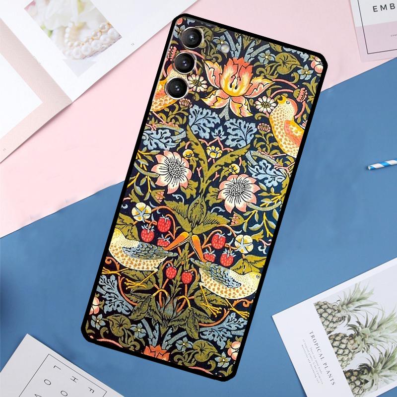 Чехол William Morris Strawberry Thief для Samsung Galaxy S22 S23 S24 Ultra S9 S10 Plus Note 10 20 Ultra S20 S21 FE