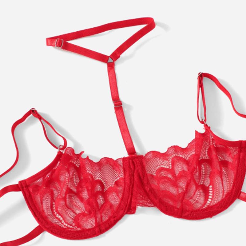 "Women's Lace Crotchless Lingerie Set with Garter Belt - European & American Style"