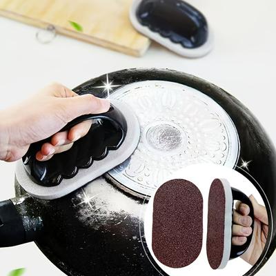 2 шт. Профессиональная губка-щетка с алмазным песком и ручкой, Волшебная кухонная мочалка для удаления пригоревших пятен и ржавчины, Прочная чистящая губка для посуды