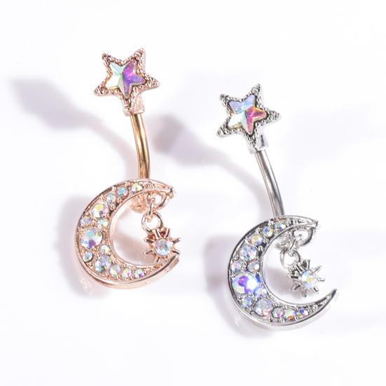 Women Moon Star Colorful Rhinestone Navel Ring Body Piercing Jewelry