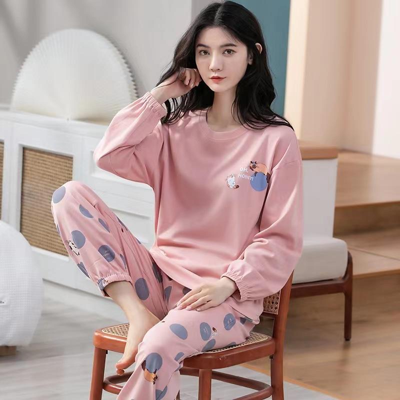 Soft and Comfy Sleepwear Women Printing Long Sleeve Top Loose Pants Sleeping Suits