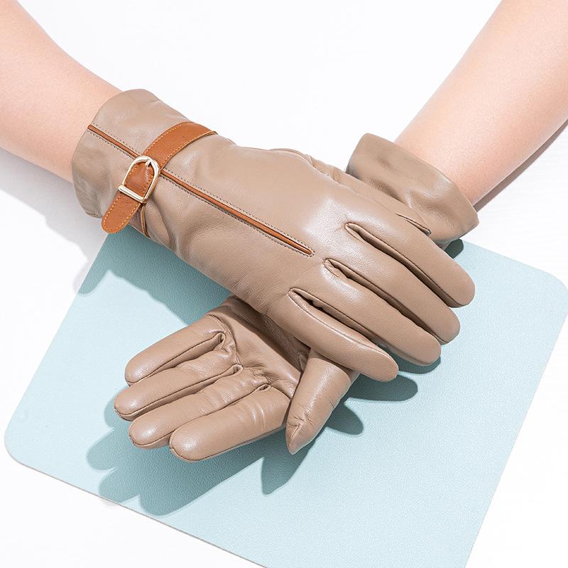 Модные женские перчатки из натуральной цветной овчины для сенсорных экранов Теплые флисовые перчатки для вождения осенью и зимой