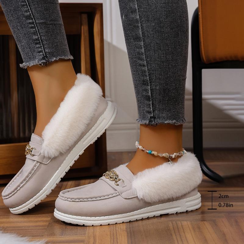 Women's Autumn & Winter Korean-Style Fuzzy Driving Moccasins - Fleece-Lined, Thick-Soled, Slip-On, Soft-Soled, Flat-Heeled