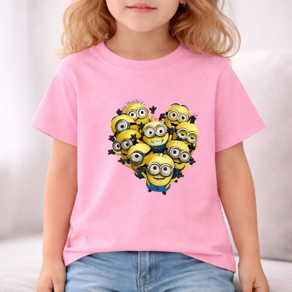 Summer Kids Minions Love Print 100 Cotton TShirt for Outdoor Boys and Girls Comfortable ShortSleeved Top