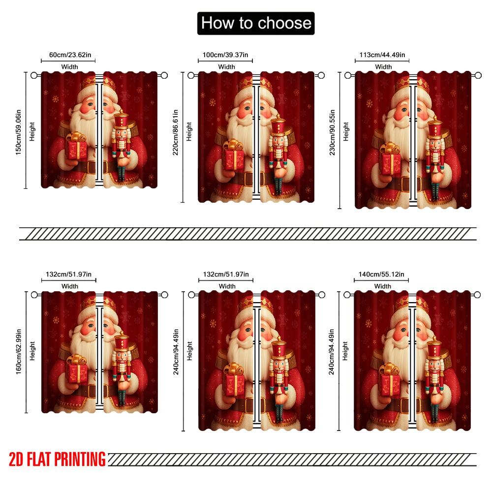 2pcs,2D plane printing Creative Curtains Santa and gifts Polyester Fabric (without rod) Art Deco Festive Use for Living Room,