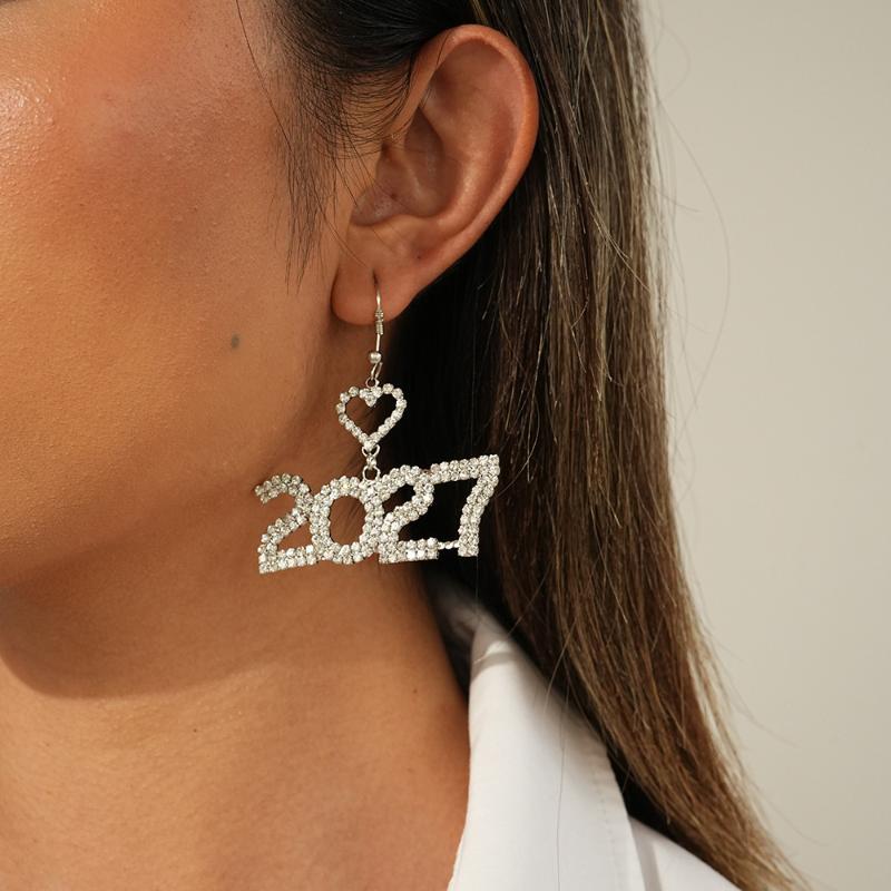 Happy New Year 2027 Rhinestone Earrings 1 Pair Elegant Fashion Jewelry for Women Friends New Year Gift Accessory