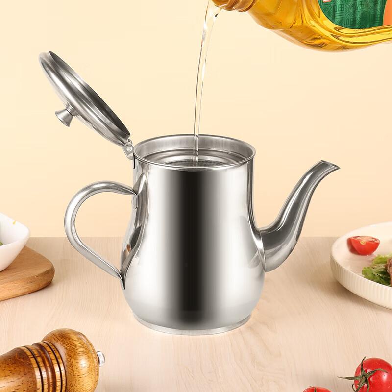 Stainless Steel Oil Dispenser with Filter, Oil Storage Container, Filtered Oil Bottle, Leak-Proof Seasoning Bottle, Oil Separator, Oil Bottle, 1.2L