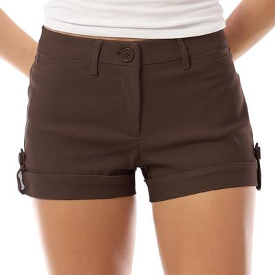 Женские повседневные шорты с манжетами, однотонные, с карманами, для улучшения фигуры