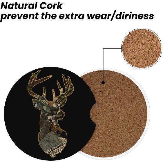 Car Coasters for Cup Holders, 2 Pack Absorbent Ceramics Anti Slip Universal 2.56 Inch Car Cup Coaster for Women Men, Car Interior Accessories - Camo