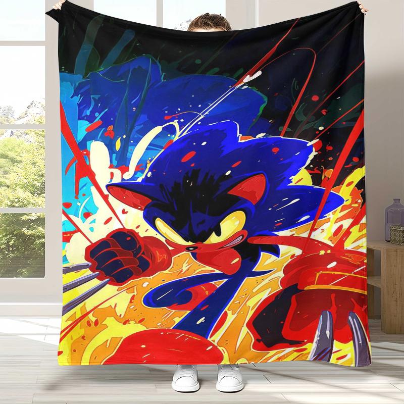 Ретро Мультяшное Игровое Фланелевое Одеяло S-Sonic, Ультра Мягкое Теплое Плюшевое Покрывало для Дома, Спальни, Кровати, Дивана, Походного Пикника, Подарок