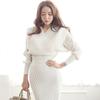 Korean Style Deep V-Neck Batwing Sleeve Knitted Top + Bodycon Midi Skirt - Women's Autumn/Winter 2023 Collection