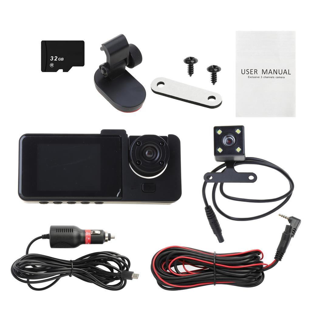 DashCam Передняя, задняя и внутренняя камера Автомобильный видеорегистратор Автомобильный видеорегистратор Lack Ox 1080P NightVision Водительский видеорегистратор