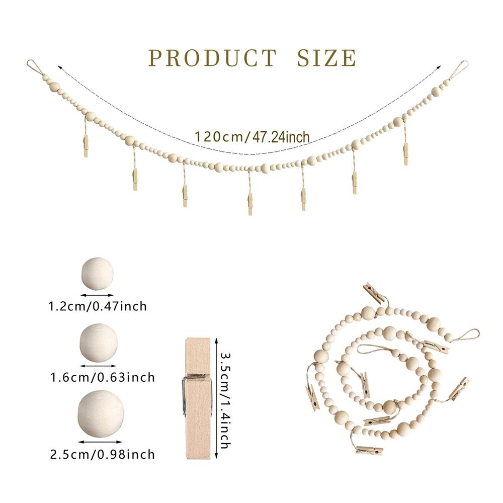 Настенный фотодисплей с гирляндой из деревянных бусин, фоторамка для коллажа для украшения стены в стиле бохо для деревенского декора в стиле кантри
