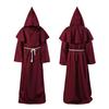 1 Set Halloween Cosplay Suit Robe Belt Necklace Set Hooded Long Sleeves Medieval Monk Witch Pastor Parties Performances Role-playing Costume