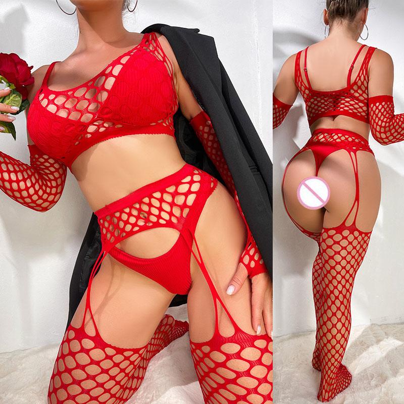 Fishnet Bodysuit Sexy Lingerie Women Full Bodystockings Lace Underwear Porn Crotchless Costume Erotic Stockings Fancy Sex Set