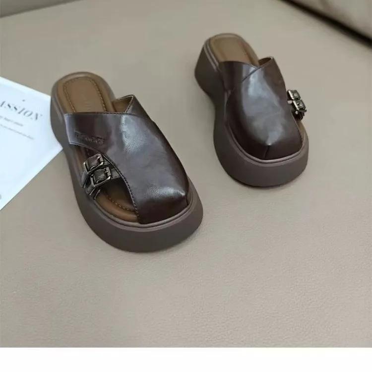 Summer Korean Baotou Half Slipper Female 2025 Temperament Non-slip Shoes Round Head To Wear All Matching Slippers